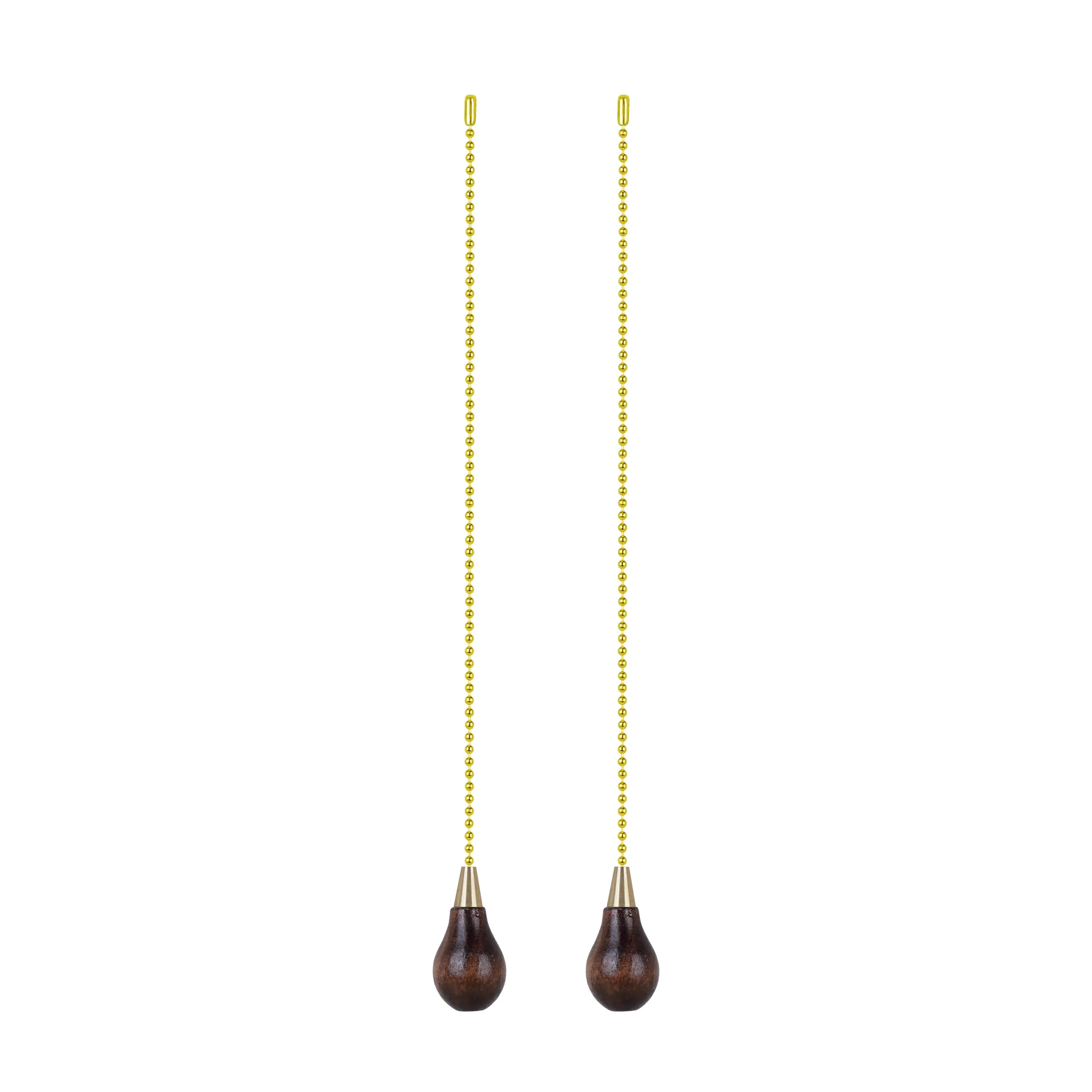 # 20501-12, 12" Walnut Finish Wooden Knob Pull Chain with Metal Top in Polished Brass, 2 Pack