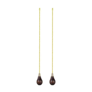 # 20501-12, 12" Walnut Finish Wooden Knob Pull Chain with Metal Top in Polished Brass, 2 Pack