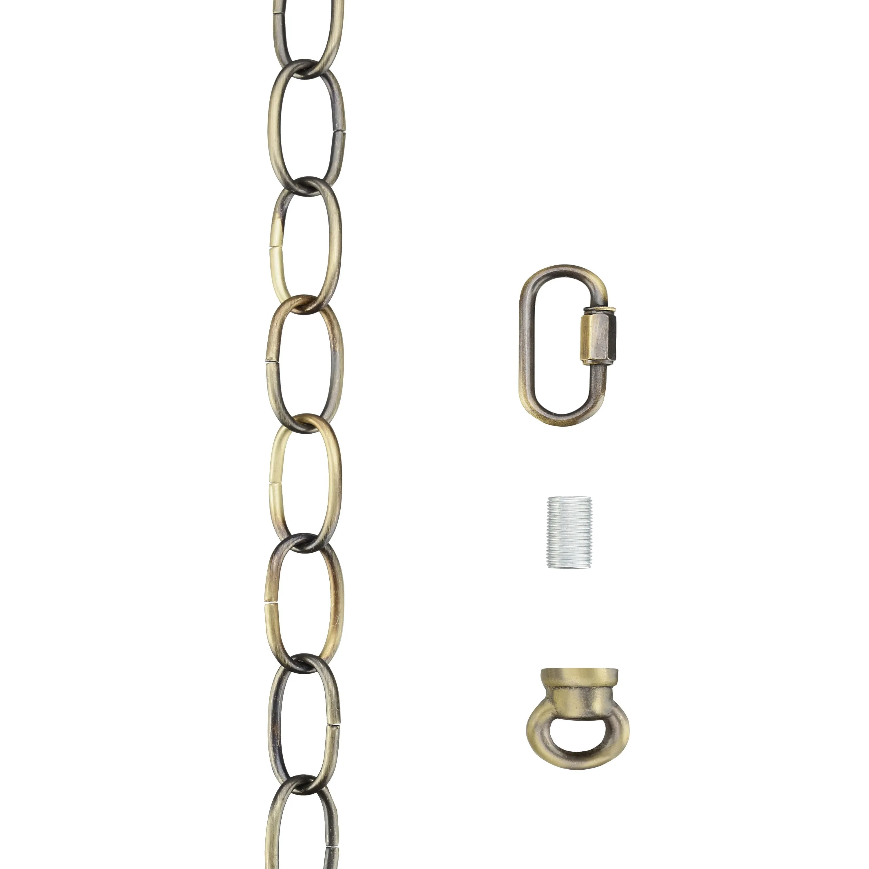 # 21109-51,Steel 6 Feet Heavy Duty Chain & Quick Link Connector for Hanging Up Maximum Weight 40 Pounds-Lighting Fixture/Swag Light/Plant in Antique Brass.11 Gauge.