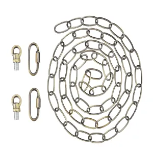 # 21109-51,Steel 6 Feet Heavy Duty Chain & Quick Link Connector for Hanging Up Maximum Weight 40 Pounds-Lighting Fixture/Swag Light/Plant in Antique Brass.11 Gauge.