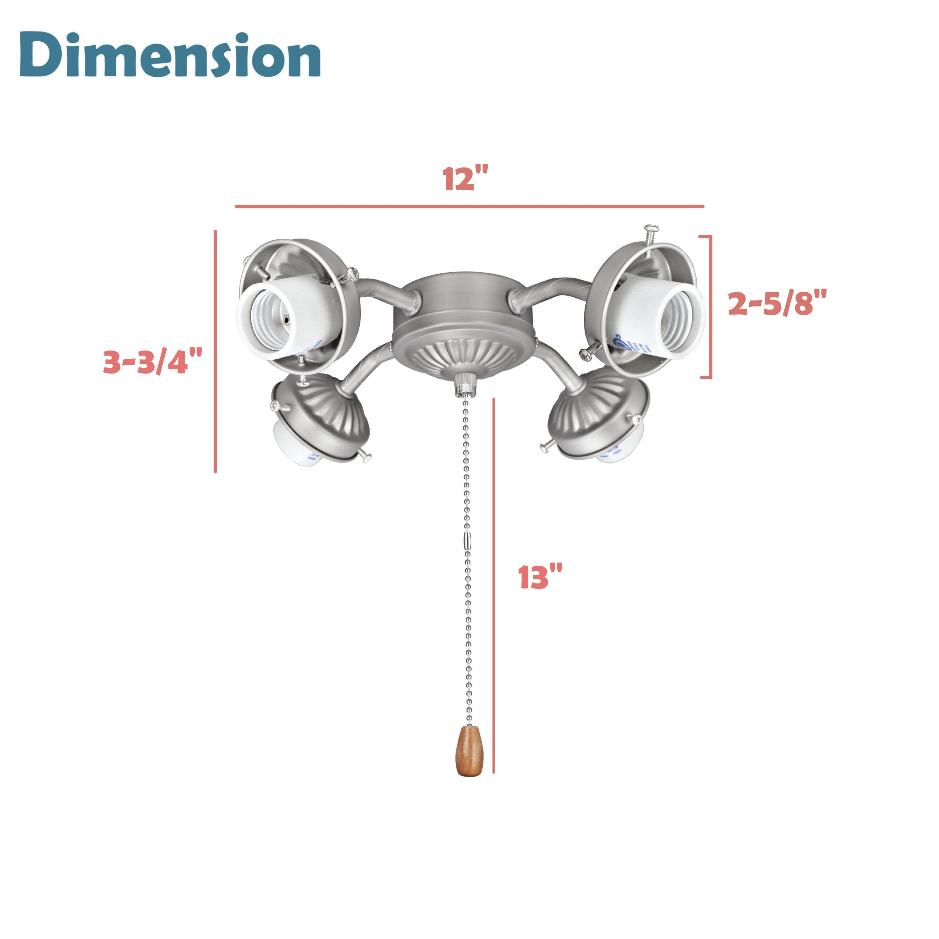 # 22003-11, Four-Light Ceiling Fan Fitter Light Kit with Pull Chain, 12" Wide, Brushed Nickel