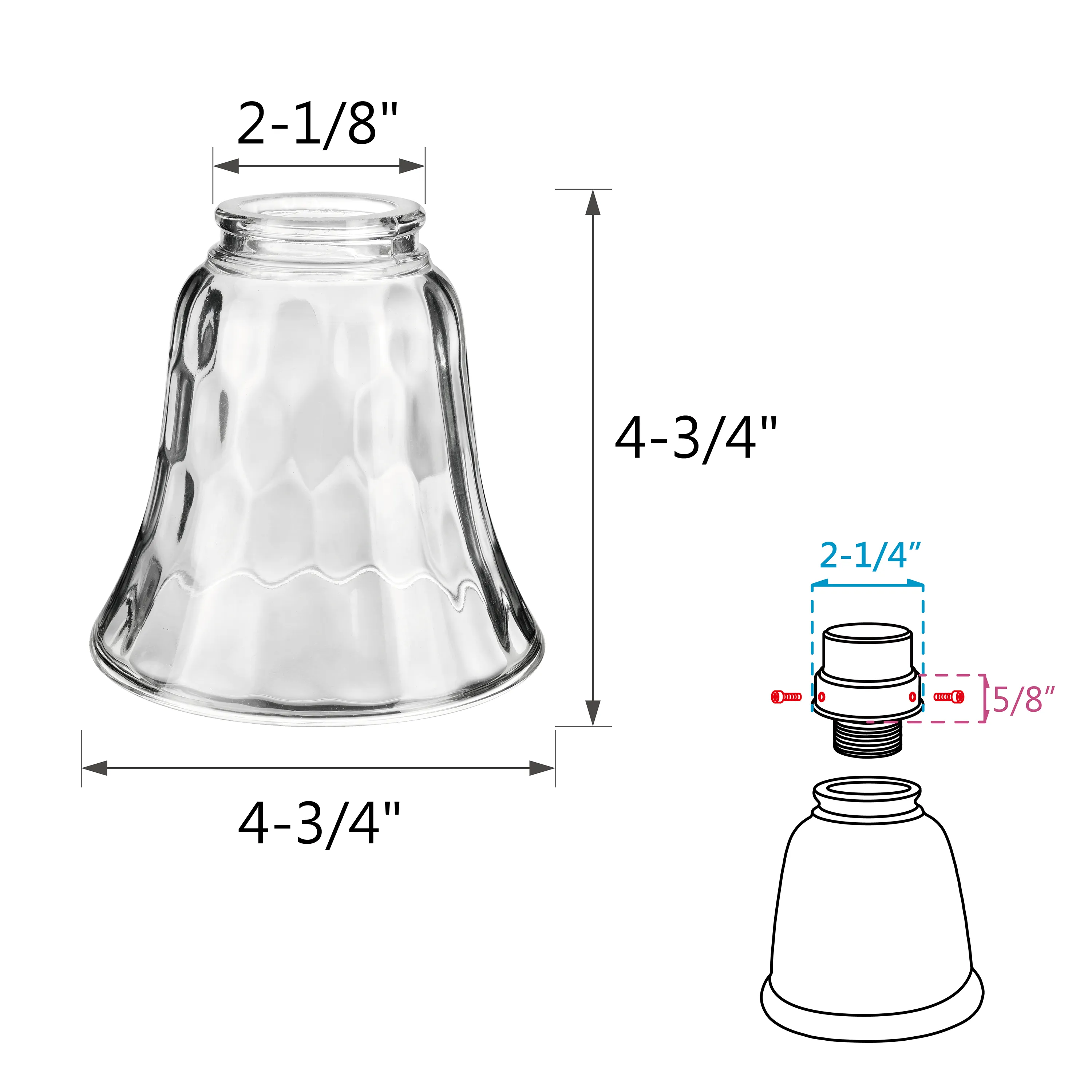 # 23041-4 Transitional Style Bell Shaped Replacement Glass Shade, 2 1/8" Fitter Size, 4 5/8" high x 4 3/4" diameter, 4 Pack