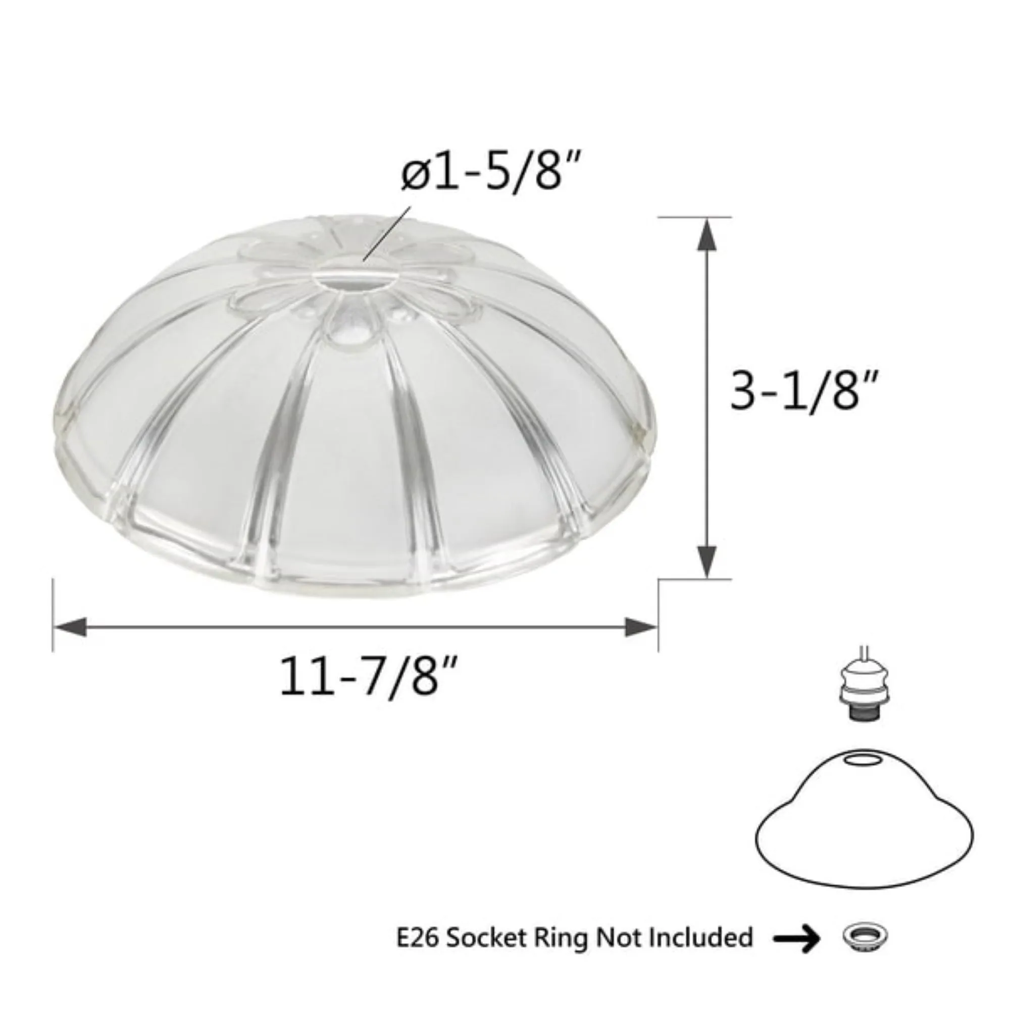 # 23508-01 Clear&Sandblasted/2 Tone Glass Shade for Medium Base Socket Torchiere Lamp, Swag Lamp ,Pendant, Island Fixture.11-7/8" Diameter x 3-1/8" Height.