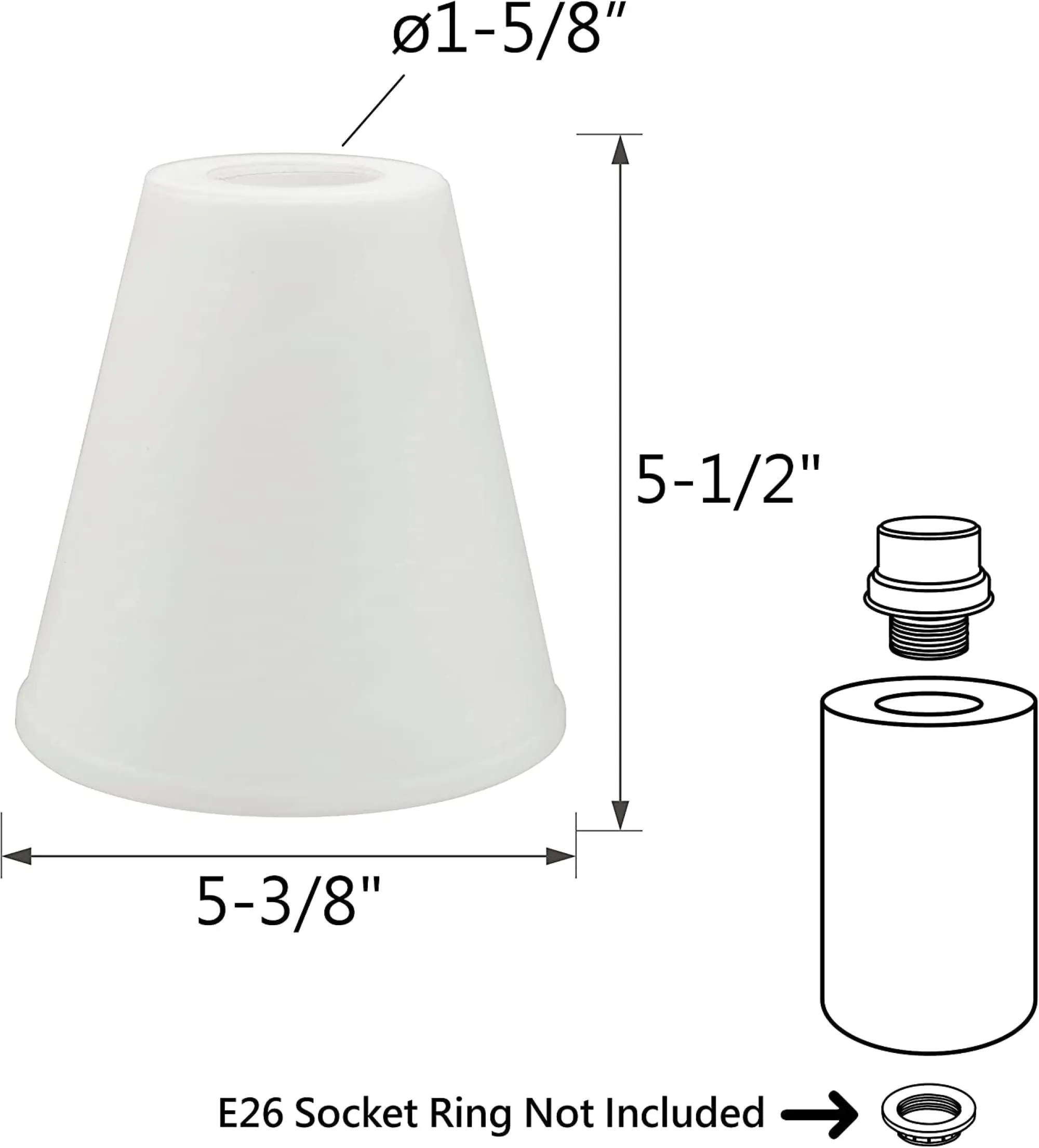 # 23619-3, Frosted Opal Glass Shade White Inside, 5-3/8"Dia x 5-1/2"H / Center Hole:42mm, 3 Pack