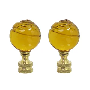 # 24015-12, 2 Pack Yellow Glass Ball Lamp Finial in Solid Brass Finish, 2" Tall