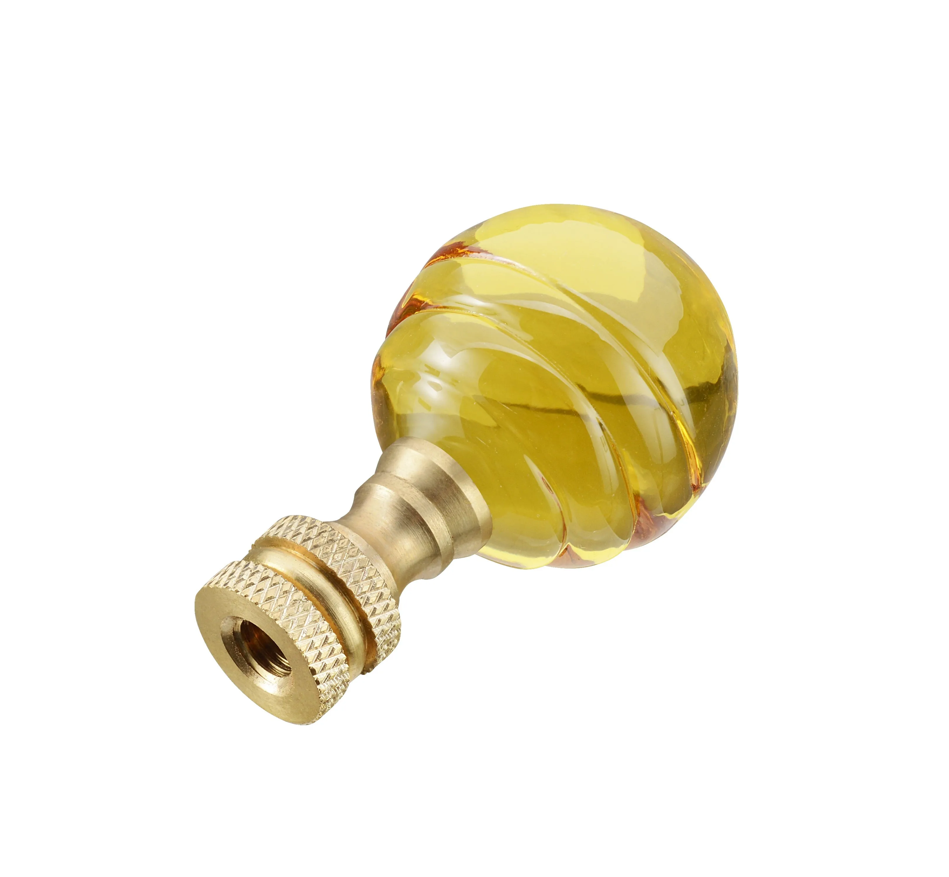 # 24015-12, 2 Pack Yellow Glass Ball Lamp Finial in Solid Brass Finish, 2" Tall