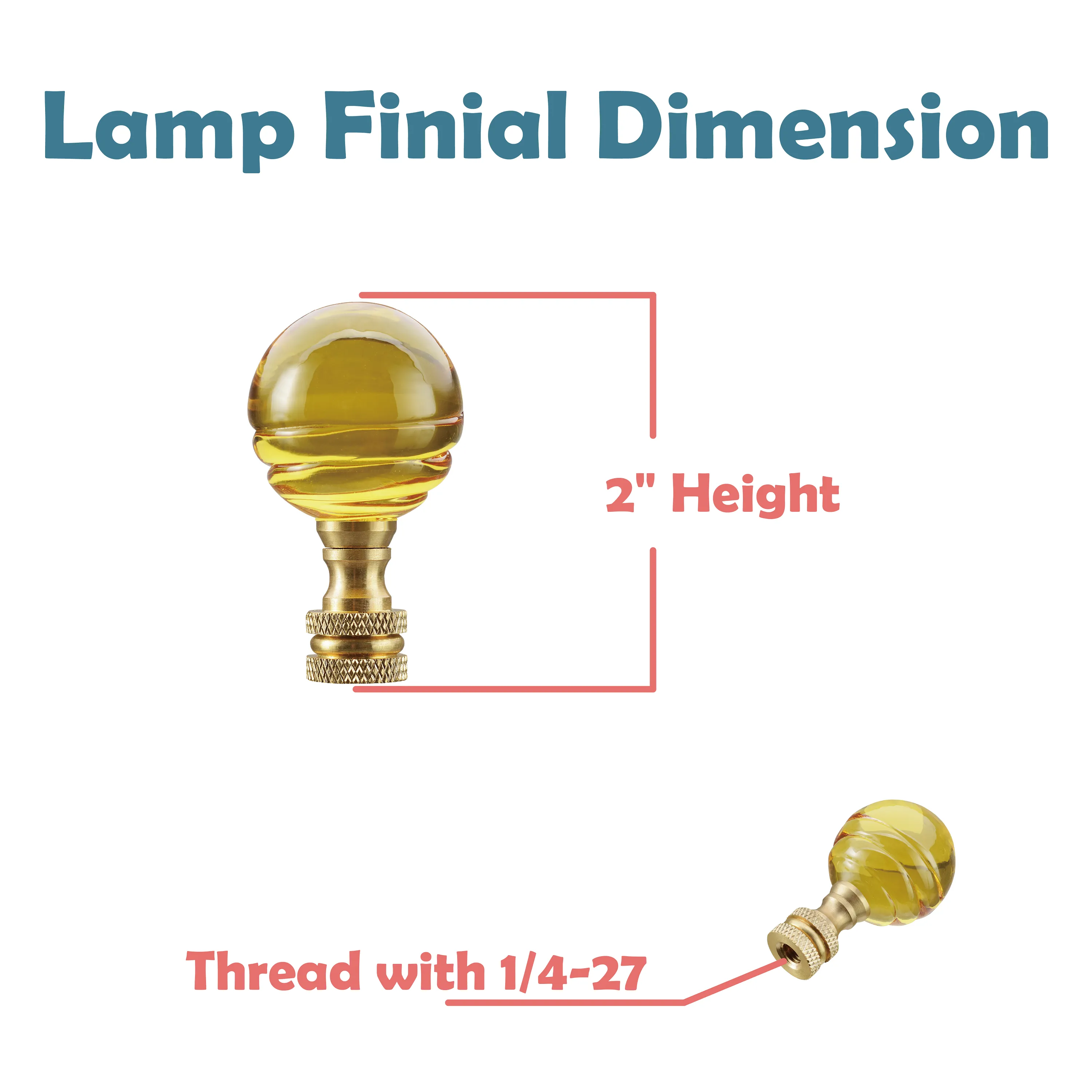 # 24015-12, 2 Pack Yellow Glass Ball Lamp Finial in Solid Brass Finish, 2" Tall