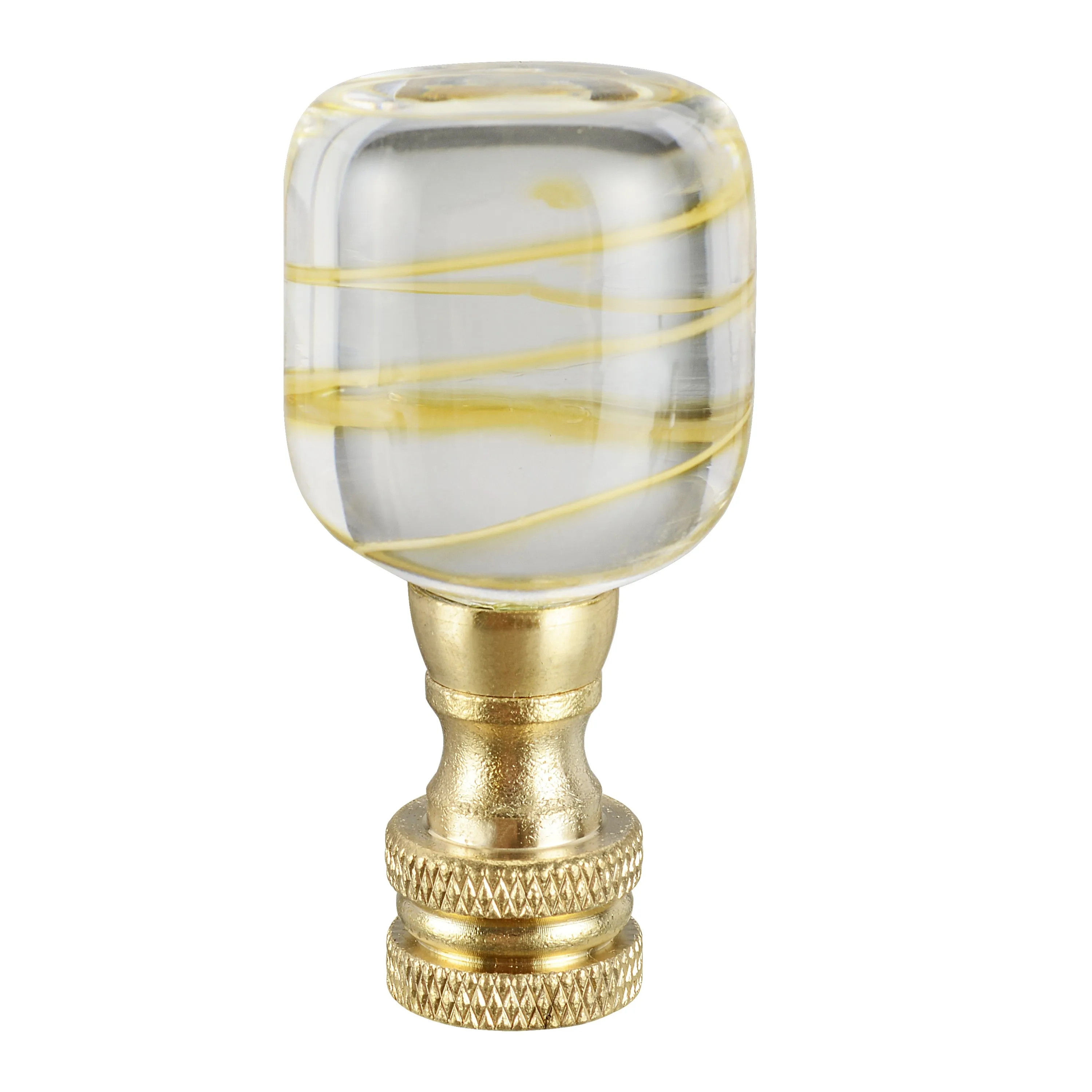 # 24024-21, Clear with Yellow Line Glass Lamp Finial in Copper, 2" Tall