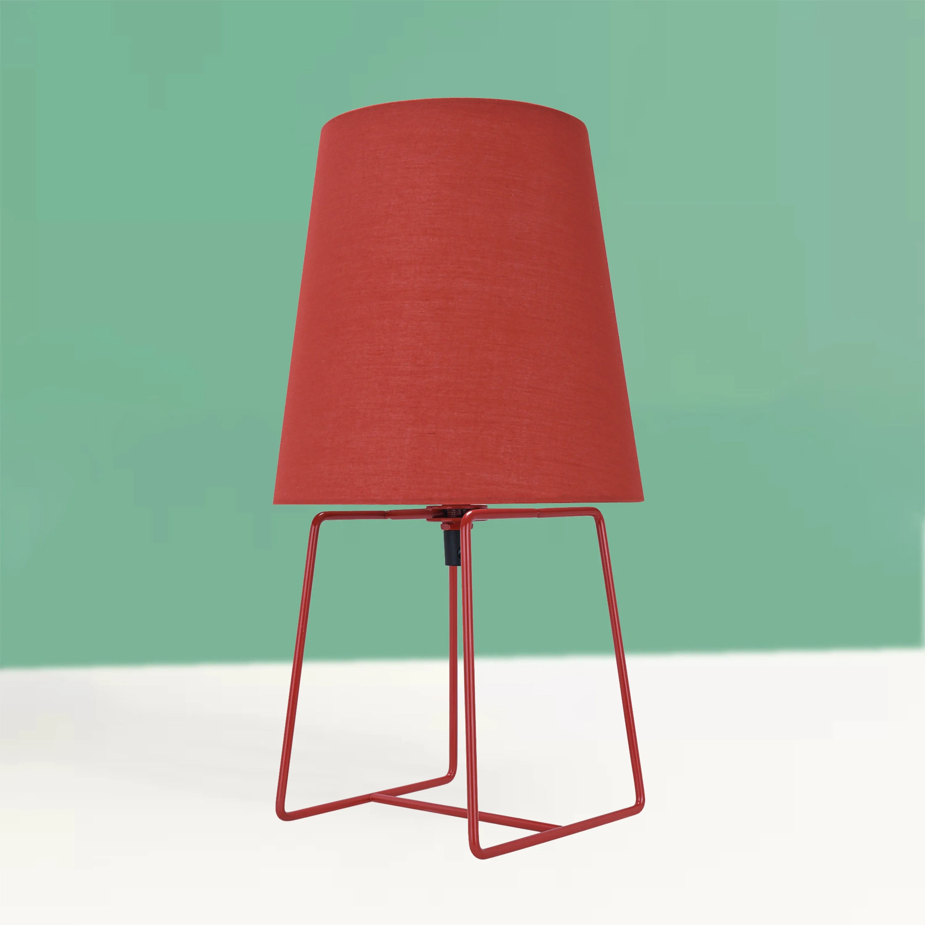 # 40172-21, 13" High Transitional Metal Accent Table Lamp, Red Painted Finish and Empire Shaped Lamp Shade in Red, 7" Wide