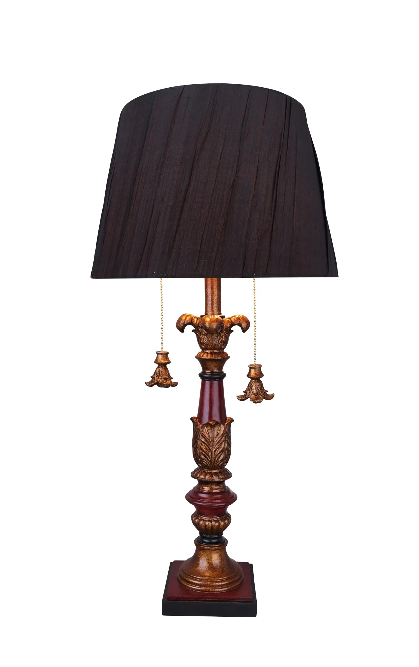 # 40197-11, 33" High Transitional Metal & Resin Table Lamp, Antique Red & Gold and Empire Shaped Lamp Shade in Black, 15" Wide