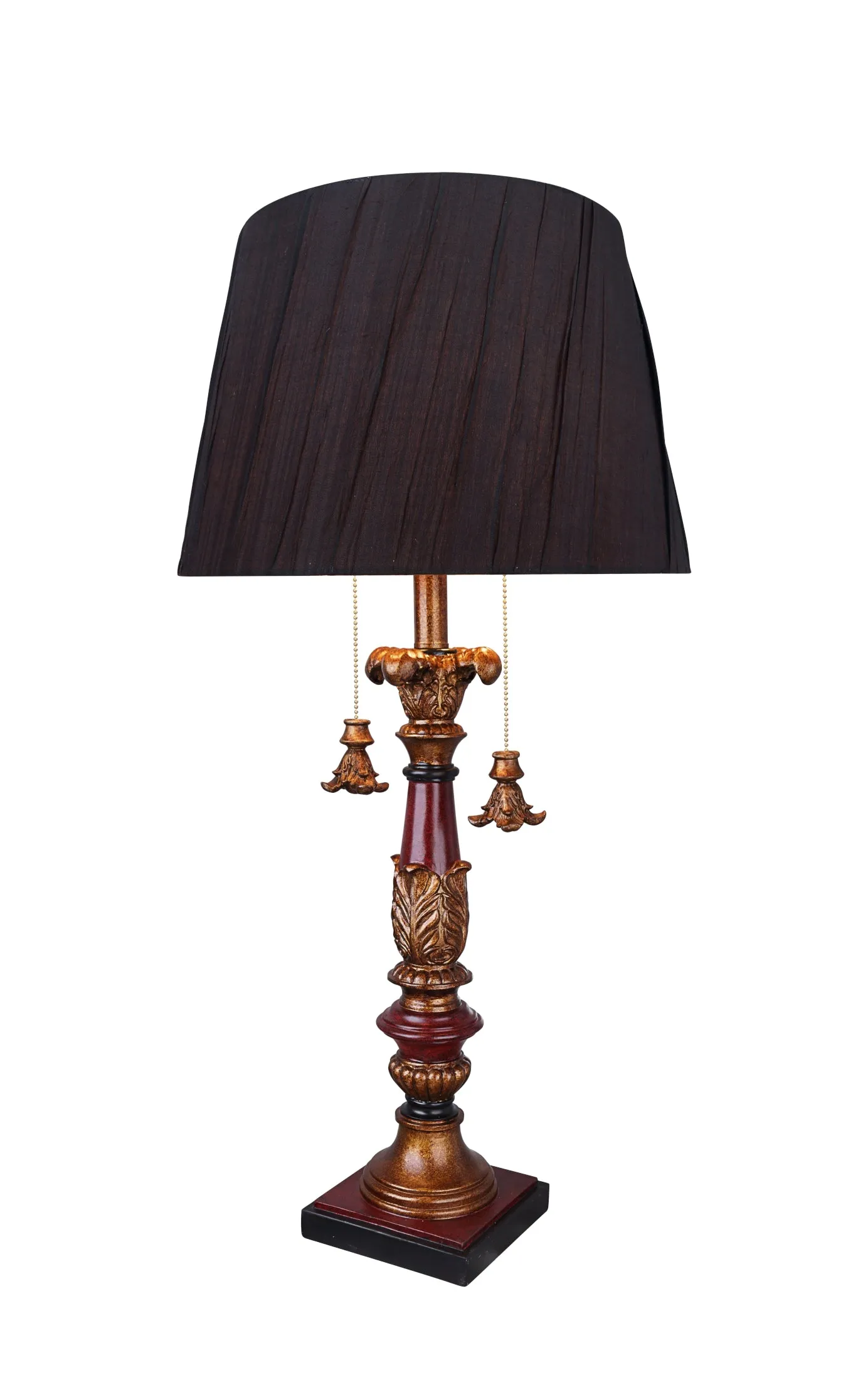 # 40197-11, 33" High Transitional Metal & Resin Table Lamp, Antique Red & Gold and Empire Shaped Lamp Shade in Black, 15" Wide