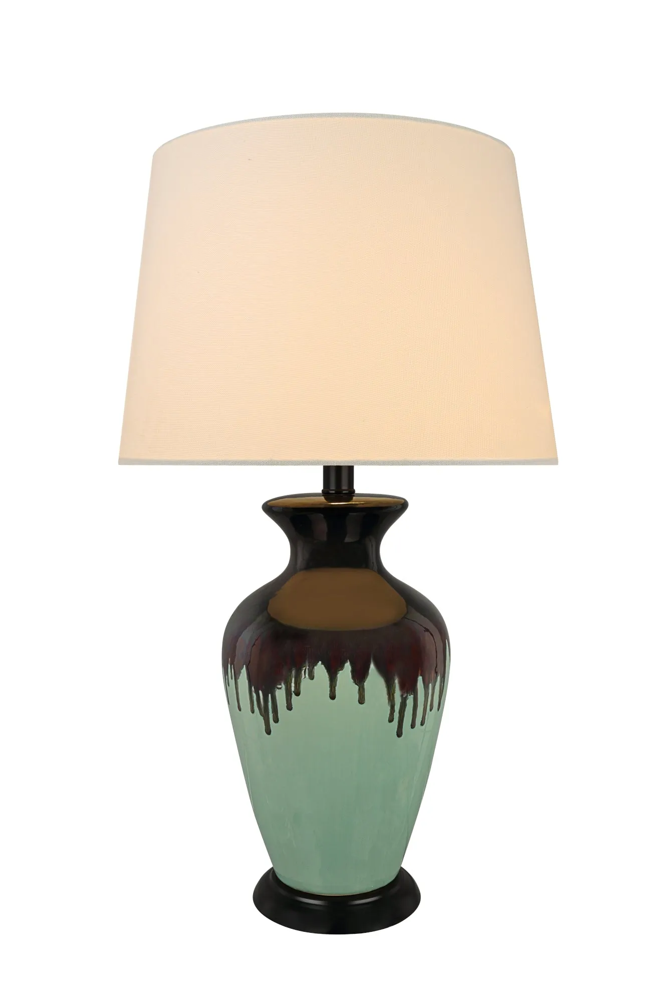 # 40221-11, 26-1/2" High Transitional Glazed Ceramic Table Lamp, Dark Brown & Light Green with Hardback Empire Lamp Shade, 7-1/4" Wide