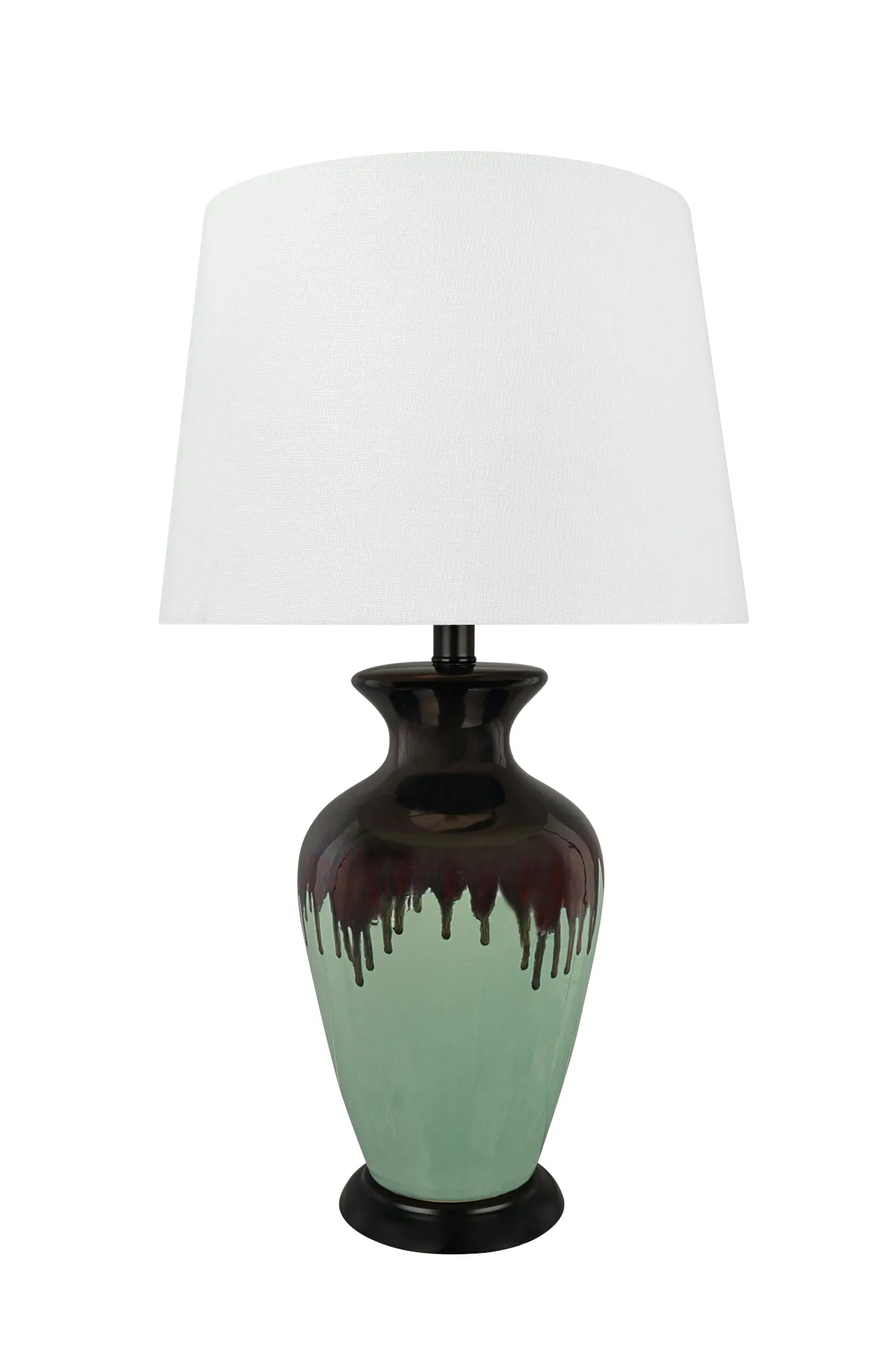 # 40221-11, 26-1/2" High Transitional Glazed Ceramic Table Lamp, Dark Brown & Light Green with Hardback Empire Lamp Shade, 7-1/4" Wide