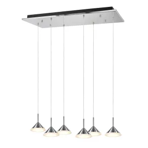 # 61064-1 Adjustable LED Six-Light Hanging Pendant Ceiling Light, Contemporary Design in Chrome Finish, Glass Shade,10 1/4" Wide