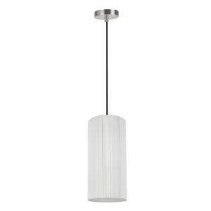 # 61092-1, Adjustable One-Light Hanging Mini Pendant Ceiling Light, Transitional Design in Satin Nickel Finish, Off White Shade, 6" wide