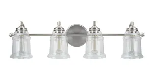 # 62084 Four-Light Metal Bathroom Vanity Wall Light Fixture, 32 1/4" Wide, Transitional Design in Brushed Nickel with Clear Glass Shade