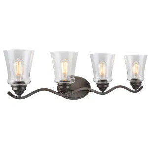 # 62118-2 Four-Light Metal Bathroom Vanity Wall Light Fixture, 33" Wide, Transitional Design in Oil Rubbed Bronze with Clear Glass Shade