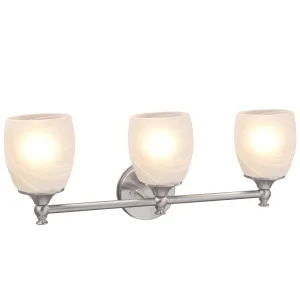 # 62143 Three-Light Metal Bathroom Vanity Wall Light Fixture, 22" Wide, Transitional Design in Brushed Nickel with Faux Alabaster Glass Shade