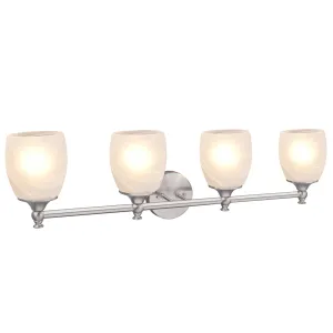 # 62144 Four-Light Metal Bathroom Vanity Wall Light Fixture, 31" Wide, Transitional Design in Brushed Nickel with Faux Alabaster Glass Shade