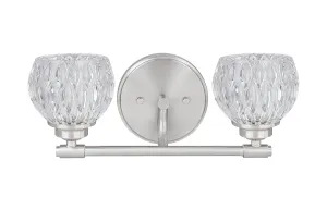 # 62195 Two-Light Metal Bathroom Vanity Wall Light Fixture, 14-1/4" Wide, Transitional Design in Brushed Nickel