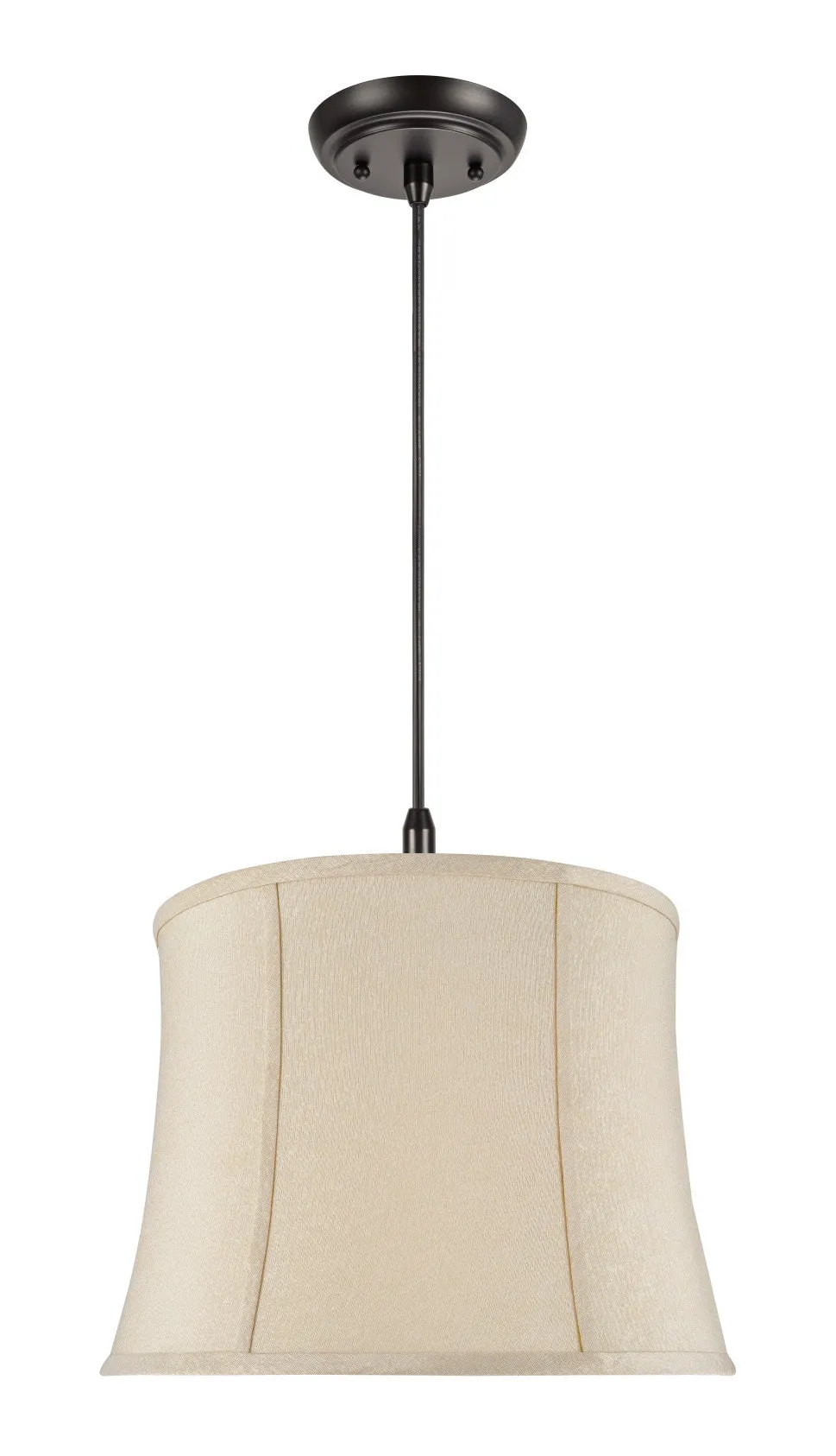 # 70022 Two-Light Hanging Pendant Ceiling Light with Transitional Bell Fabric Lamp Shade, Creme Jacquard Fabric, 16" W