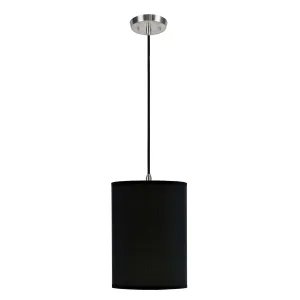 # 71010  One-Light Hanging Pendant Ceiling Light with Transitional Hardback Fabric Lamp Shade,  Black Tetoron Rayon, 8" W