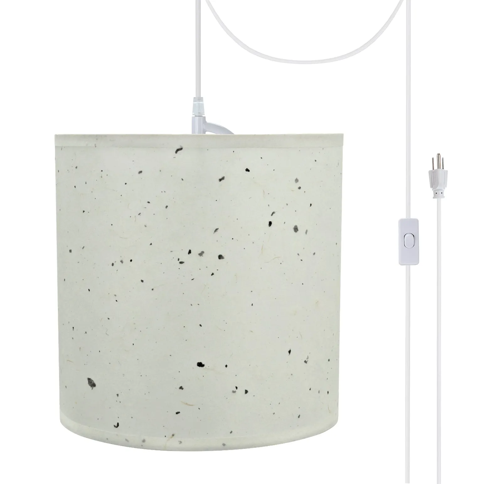 # 71224-21 One-Light Plug-In Swag Pendant Light Conversion Kit with Transitional Drum Fabric Lamp Shade, Off White, 8" width