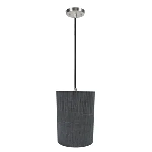 # 71259-11 One-Light Hanging Pendant Ceiling Light with Transitional Drum Fabric Lamp Shade, Grey & Black, 8" width