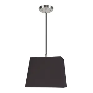 # 76041-11 One-Light Hanging Pendant Ceiling Light with Transitional Rectangular Hardback Fabric Lamp Shade, Black, 12" width