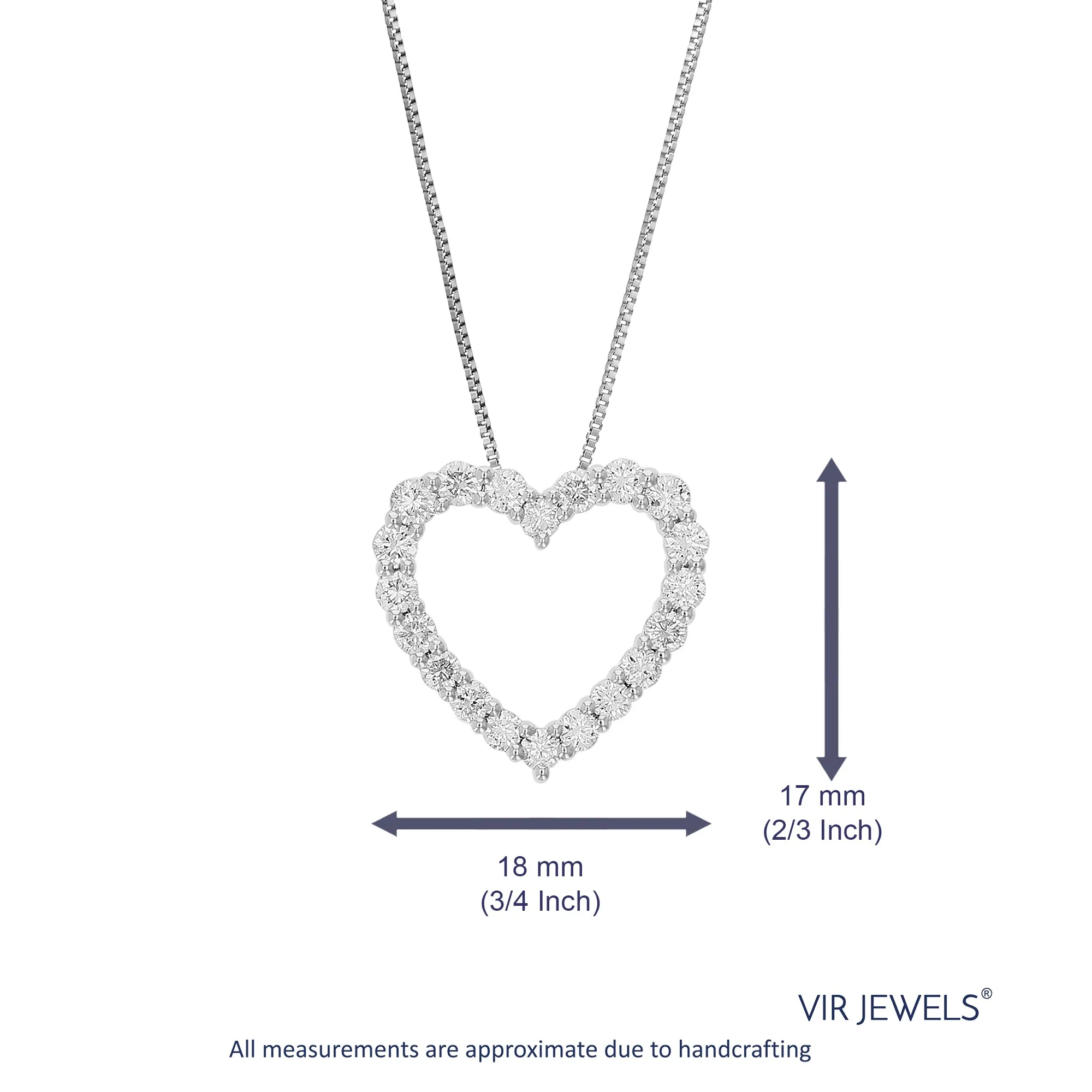 1 cttw Lab Grown Diamond Heart Pendant Necklaces Sterling Silver