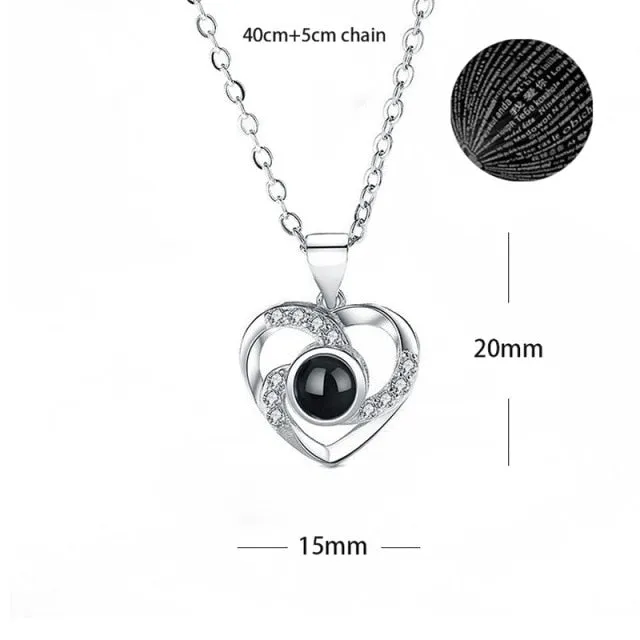 100 languages of love necklace Heart Pendant Wedding Romantic Memory Projection Necklace