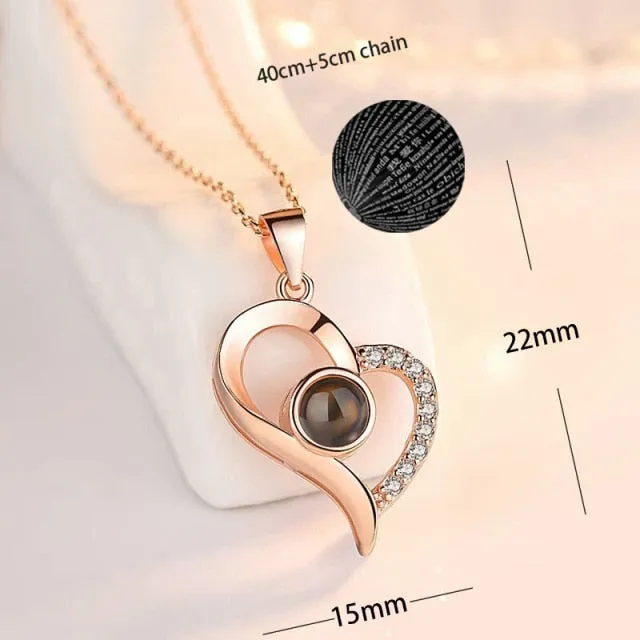 100 languages of love necklace Heart Pendant Wedding Romantic Memory Projection Necklace