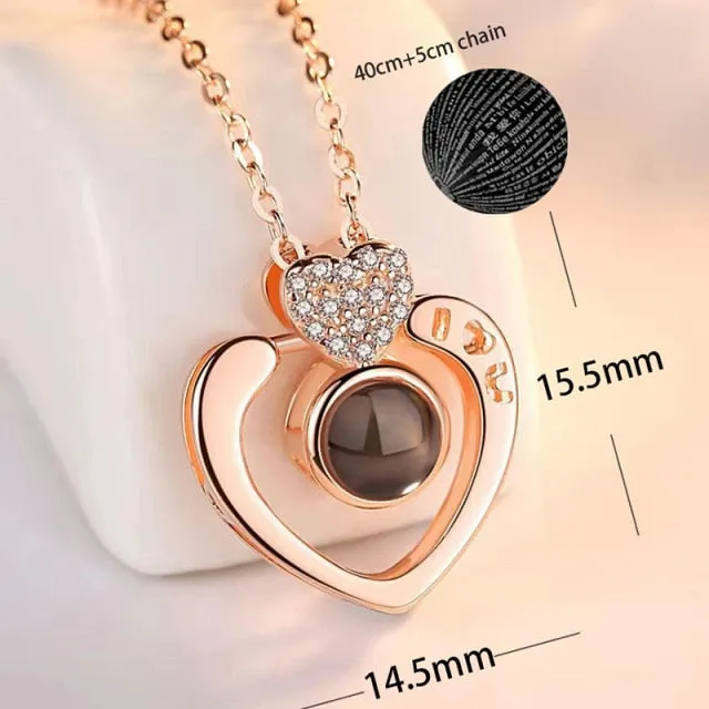 100 languages of love necklace Heart Pendant Wedding Romantic Memory Projection Necklace