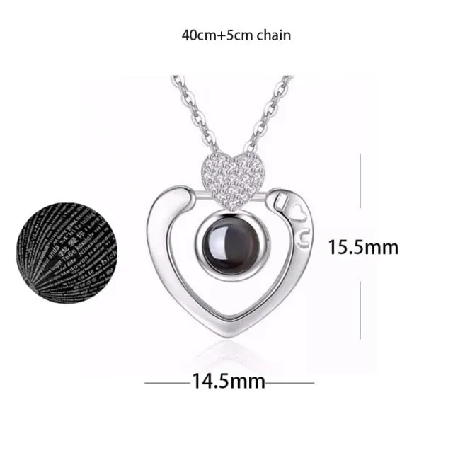 100 languages of love necklace Heart Pendant Wedding Romantic Memory Projection Necklace