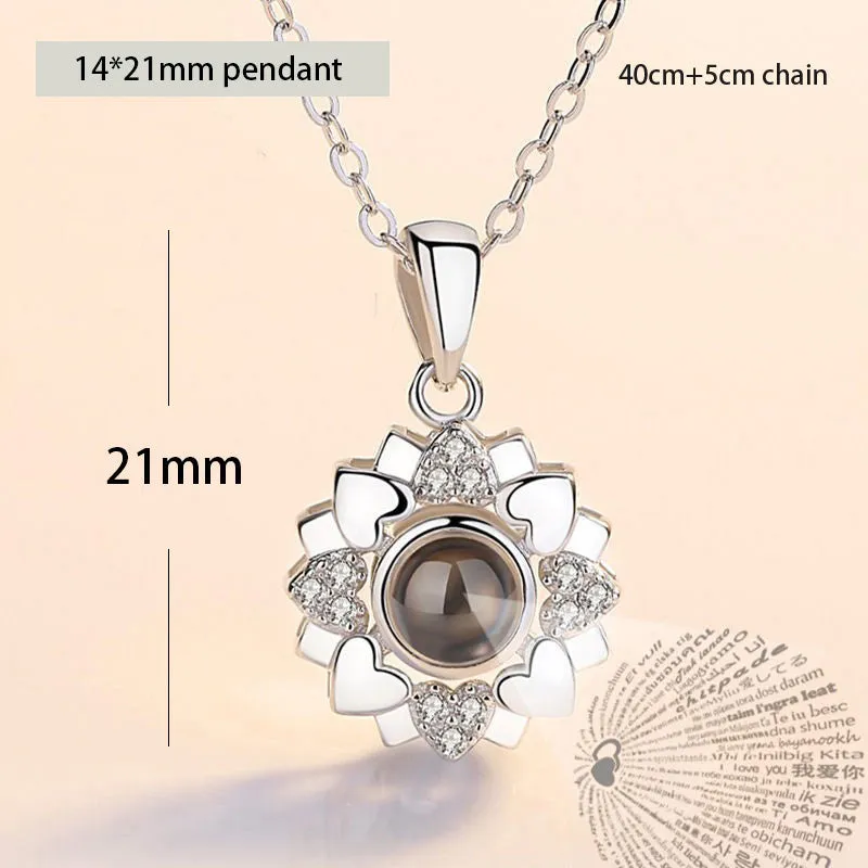 100 languages of love necklace Heart Pendant Wedding Romantic Memory Projection Necklace