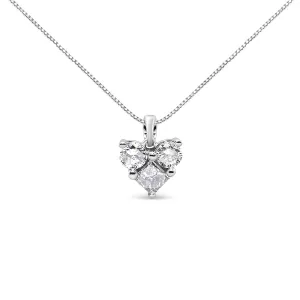 10K White Gold 1/4 Cttw Diamond 3 Stone Heart Shaped Pendant 18" Necklace (J-K Color, I1-I2 Clarity)