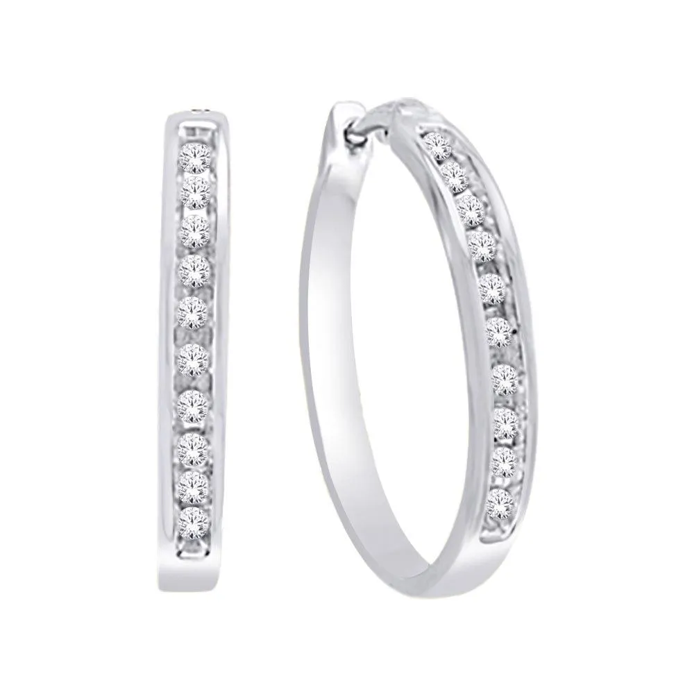 10K White Gold 1/5 Ct.Wt. Diamond Hoop Earring