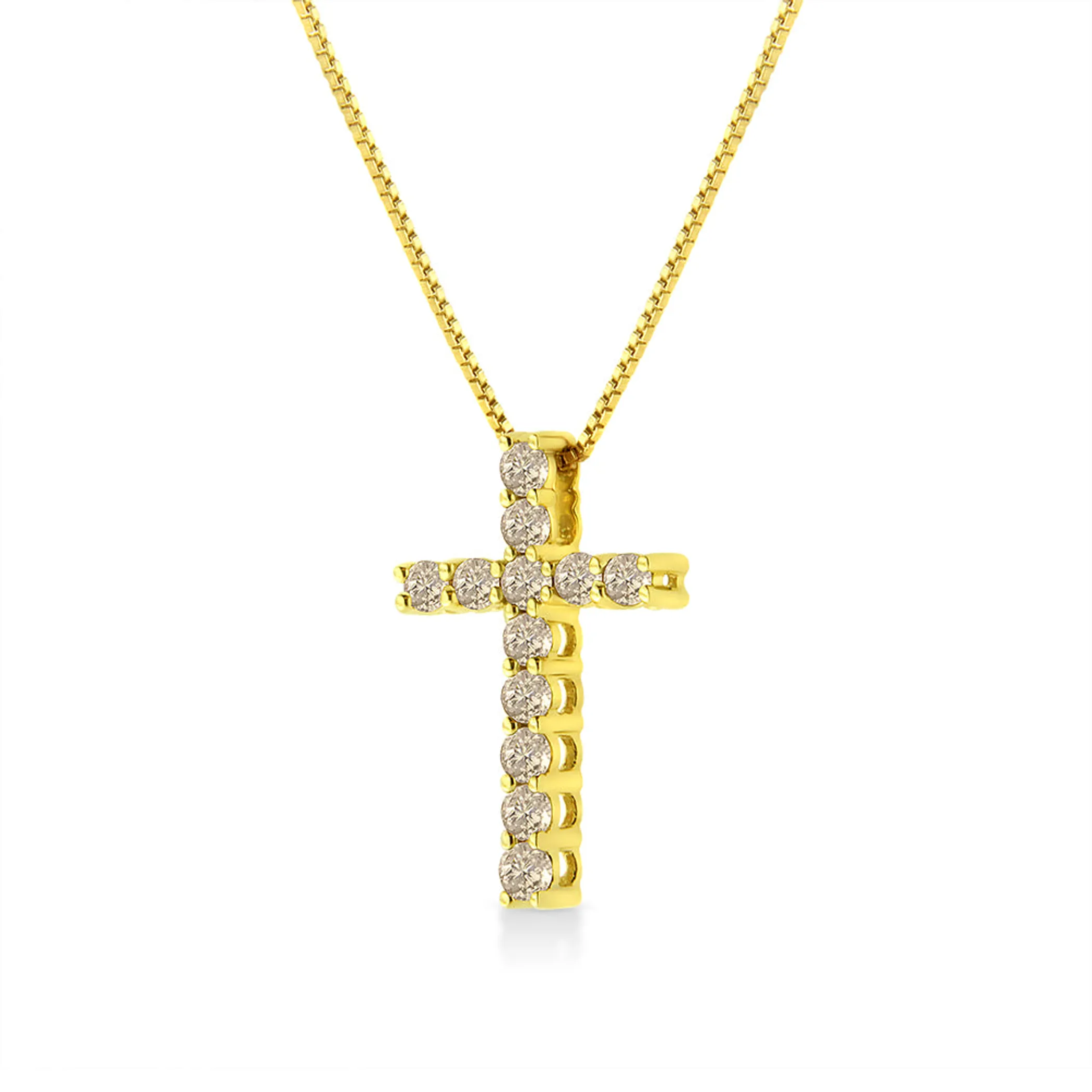 10K Yellow Gold Plated .925 Sterling Silver 1/2 Cttw Fancy Champagne Diamond Cross 18" Pendant Necklace (K-L Color, I1-I2 Clarity)