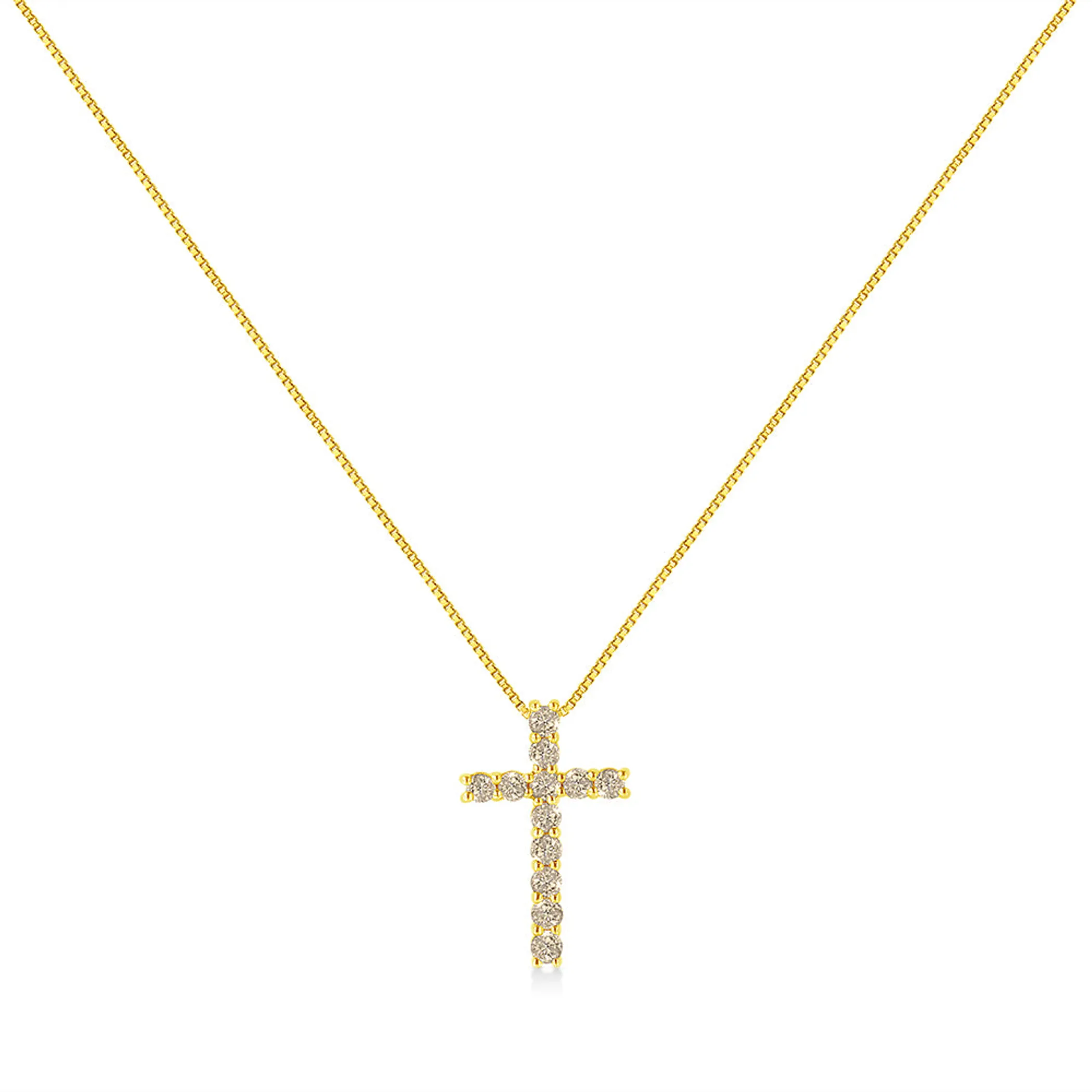 10K Yellow Gold Plated .925 Sterling Silver 1/2 Cttw Fancy Champagne Diamond Cross 18" Pendant Necklace (K-L Color, I1-I2 Clarity)