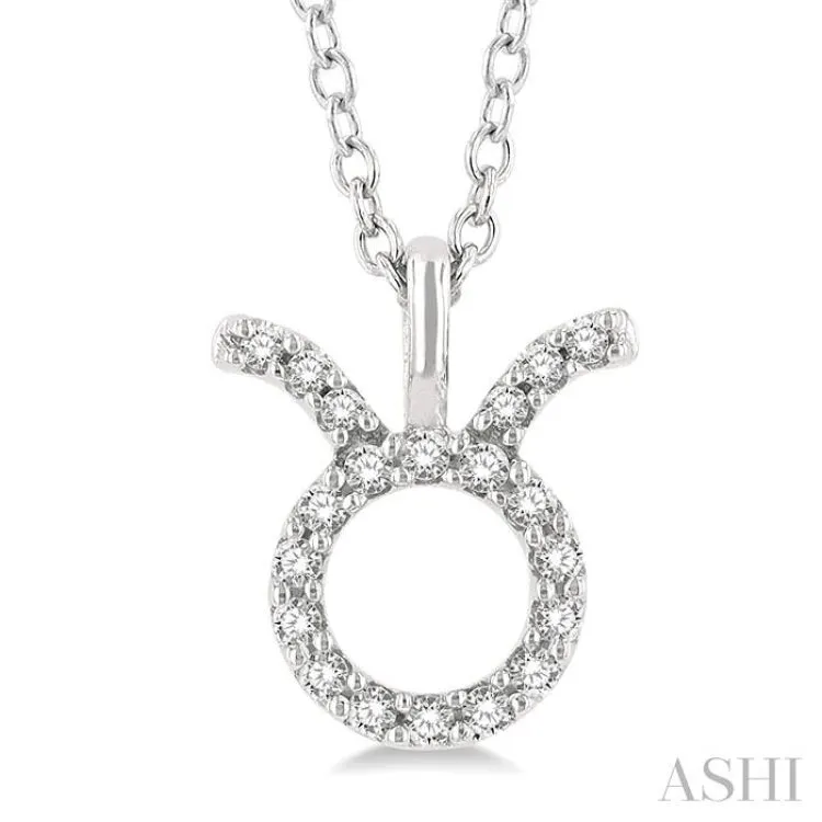 1/10 Ctw Taurus Round Cut Diamond Zodiac Pendant With Chain in 14K White Gold