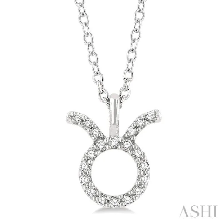 1/10 Ctw Taurus Round Cut Diamond Zodiac Pendant With Chain in 14K White Gold