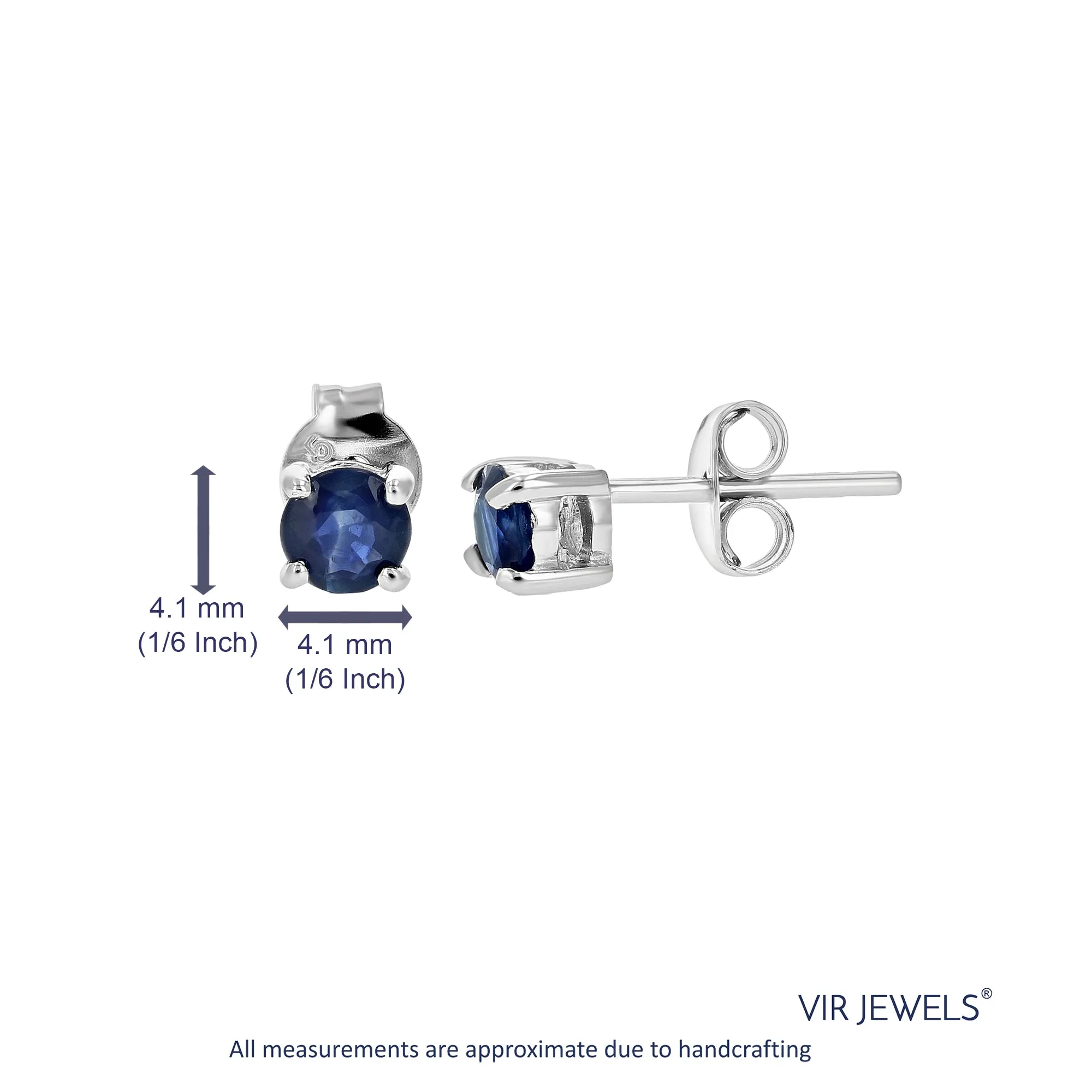 1/2 cttw Blue Sapphire Earrings .925 Sterling Silver Rhodium Round Prong Set