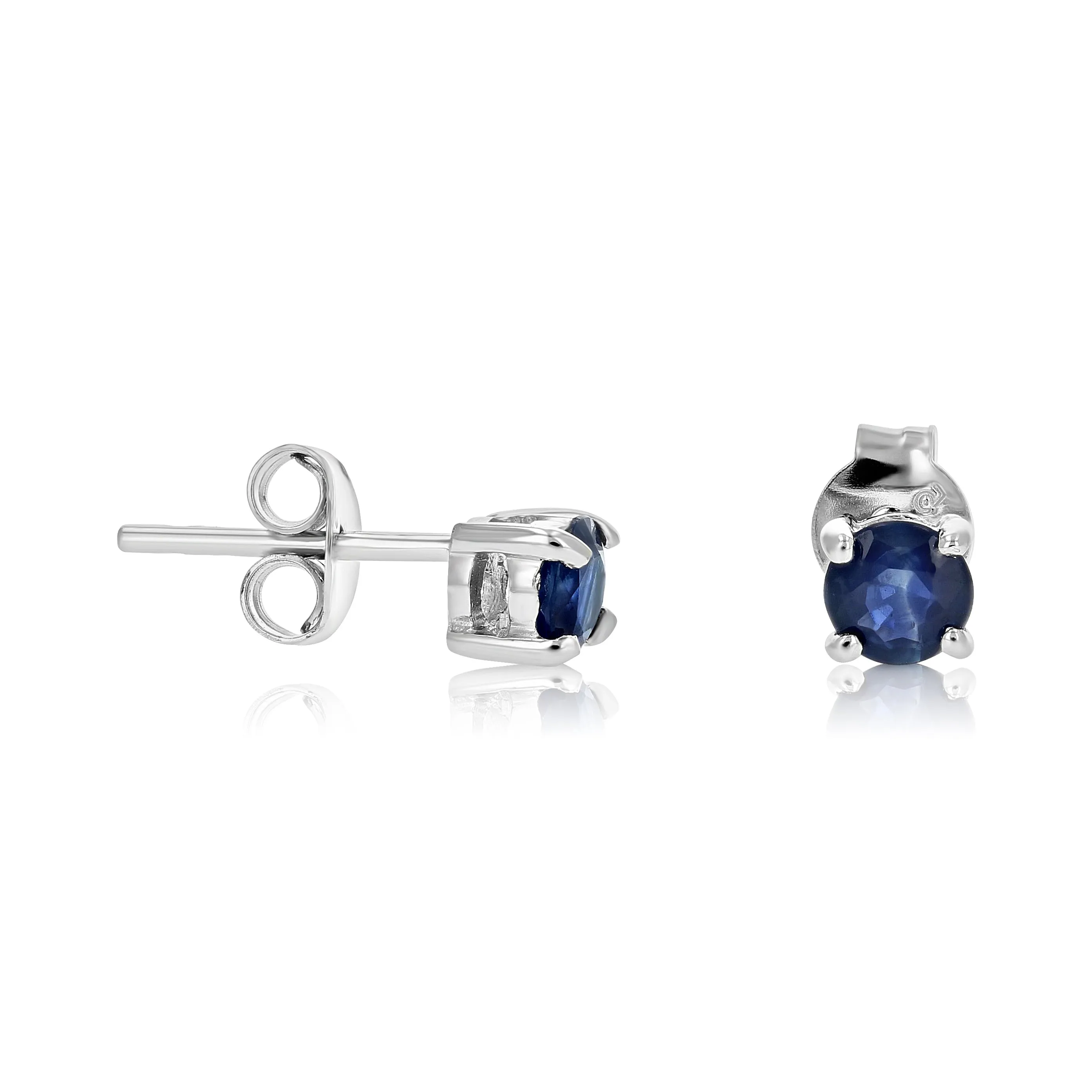 1/2 cttw Blue Sapphire Earrings .925 Sterling Silver Rhodium Round Prong Set