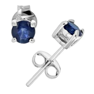 1/2 cttw Blue Sapphire Earrings .925 Sterling Silver Rhodium Round Prong Set