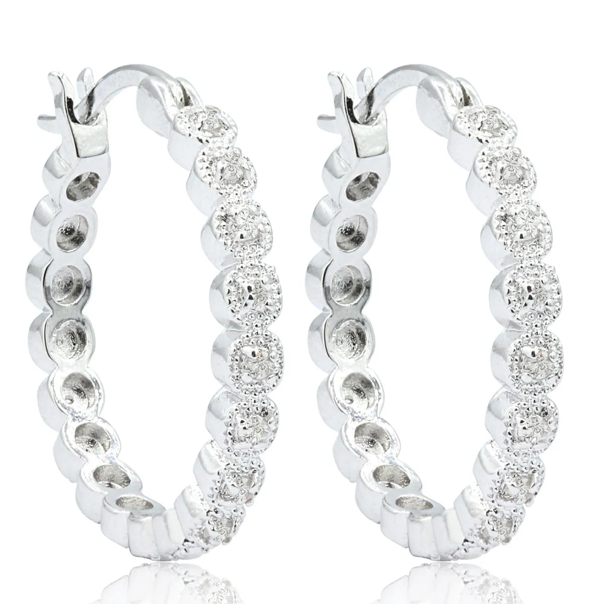 1/4 Carat Diamond Hoop Earrings, 3/4 Inch