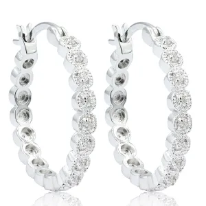 1/4 Carat Diamond Hoop Earrings, 3/4 Inch