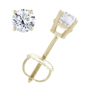 1/4 cttw VS2-SI1 Certified Diamond Stud Earrings 14K Yellow Gold I-J Color Round Screw Back