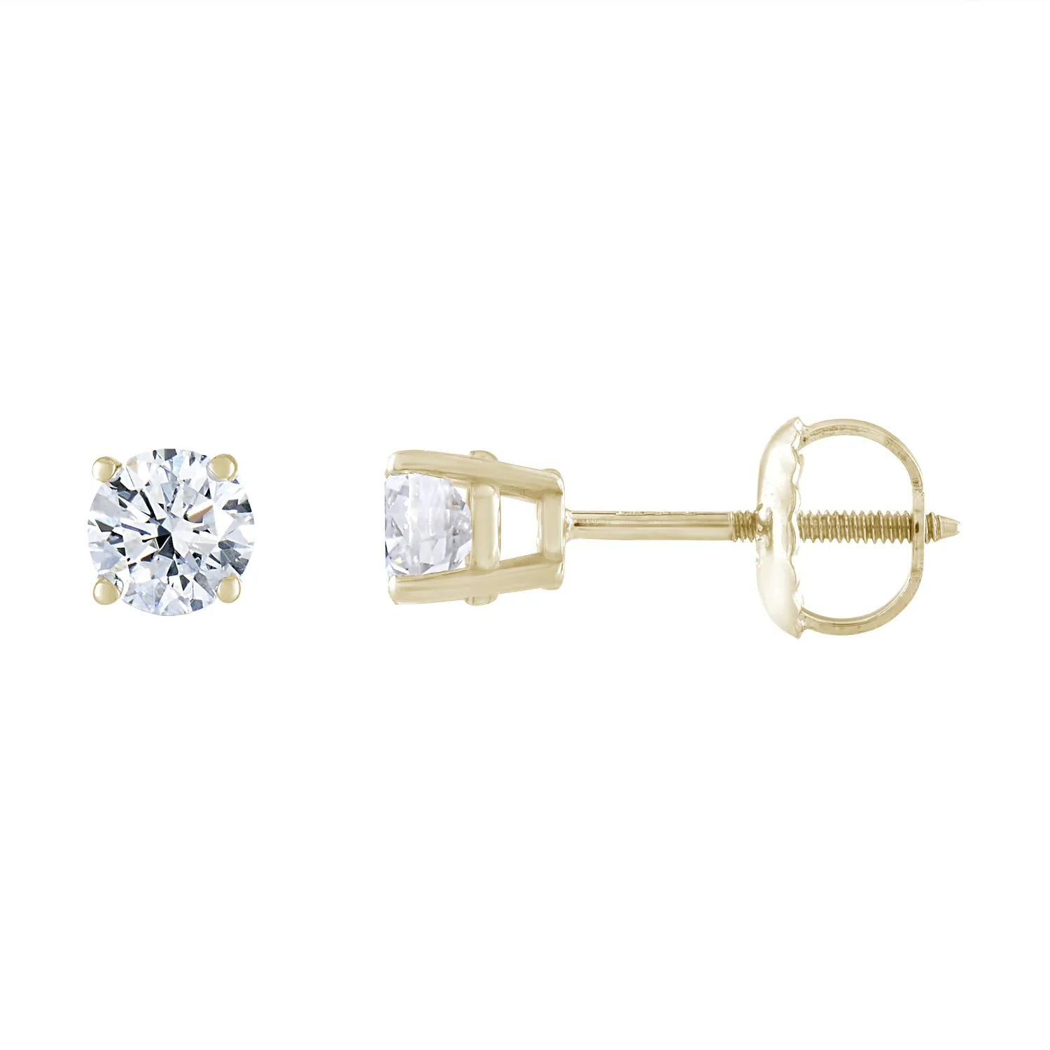 1/4 cttw VS2-SI1 Certified Diamond Stud Earrings 14K Yellow Gold I-J Color Round Screw Back