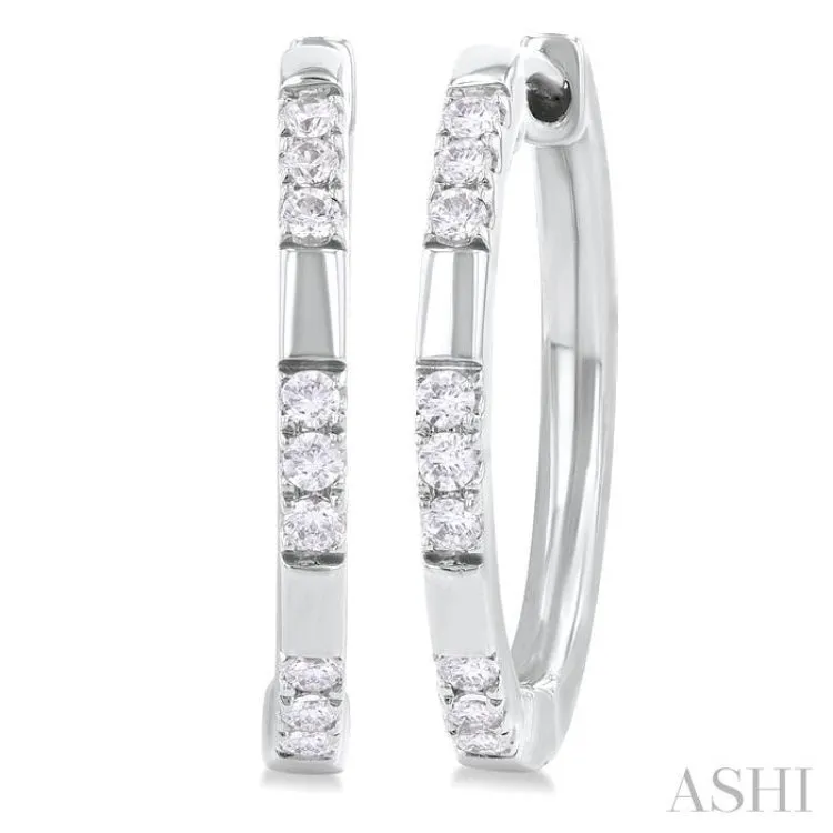 1/4 Ctw  Sectioned Round Cut Diamond Fashion Hoop Earring in 14K White Gold