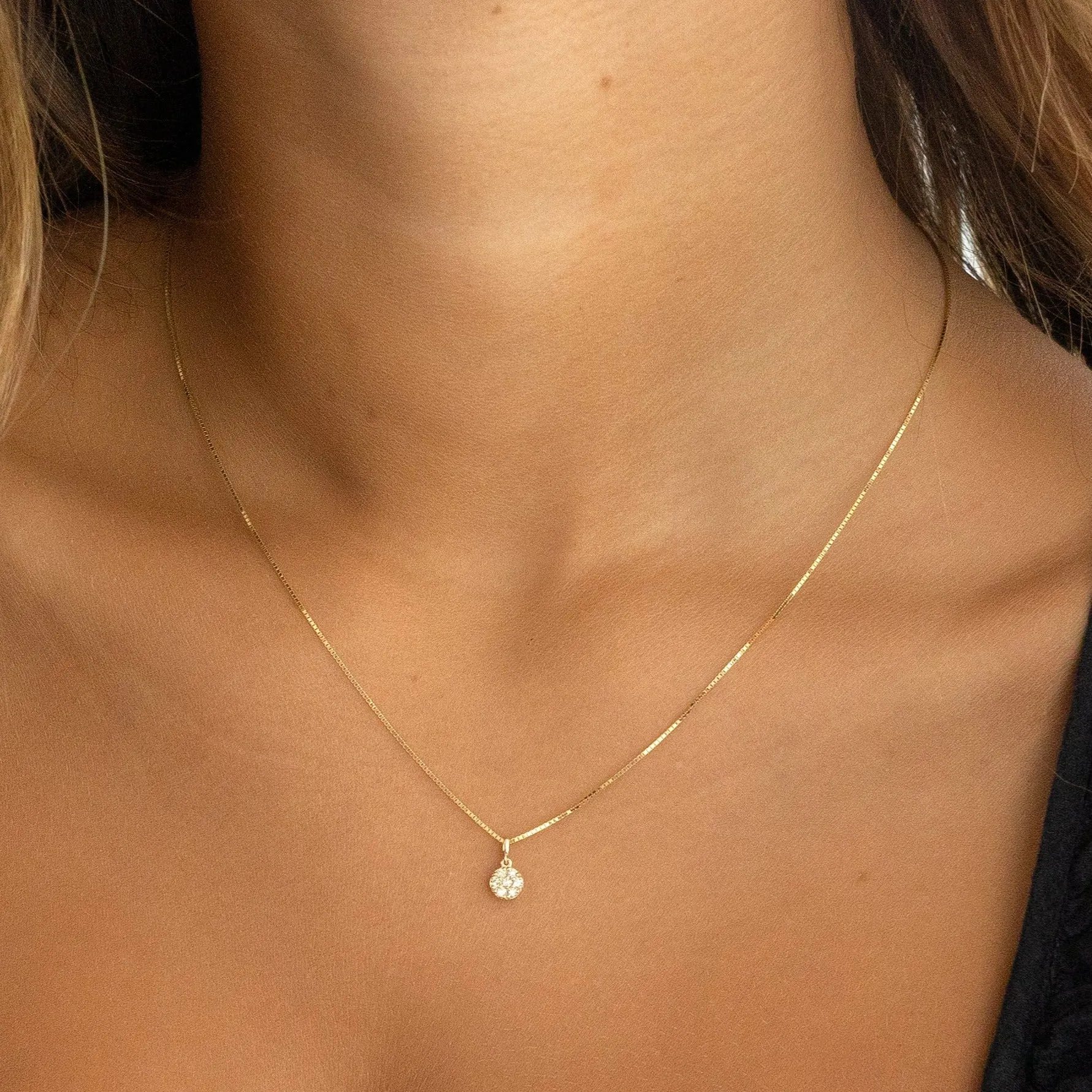 14k Solid Gold Tiny Diamond Dot Necklace